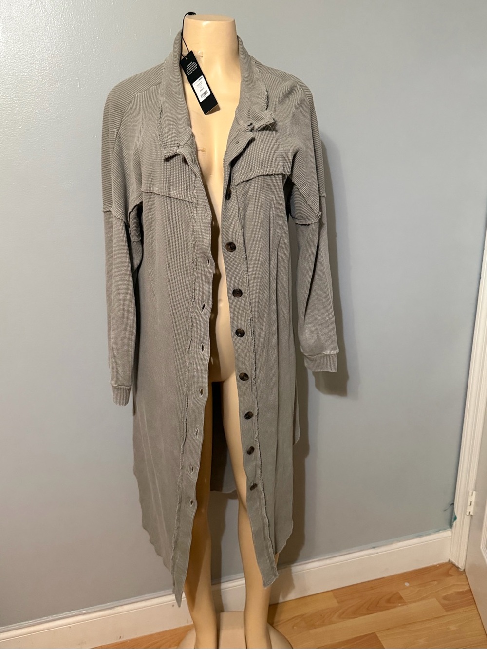 Fashion Nova Light Gray Long Knit Button-Front Cardigan Coat